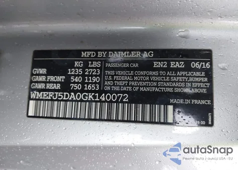 2016 Smart Fortwo Pure from USA, damaged, VIN WMEFJ5DA0GK140072